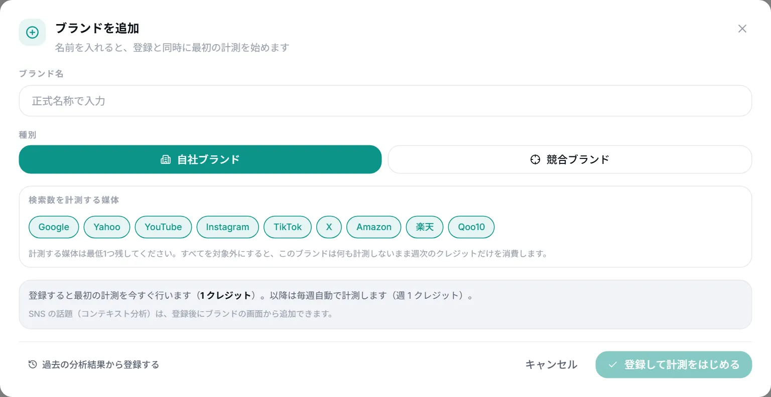 ブランドを追加のダイアログ
